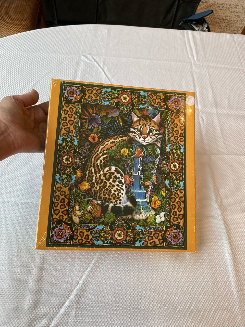 Tropical Cat Orange Leopard-Pattern Cat Puzzle Art - Vibrant Orange Box